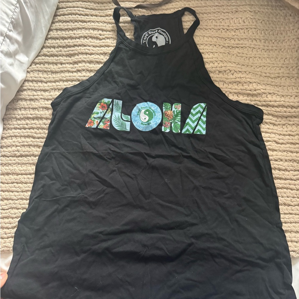 Black Graphic Aloha Tank Top